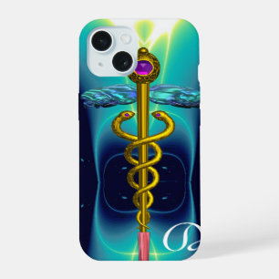 CADUCEO MÉDICO MONOGRAMA DE ORO ,Azul turquesa