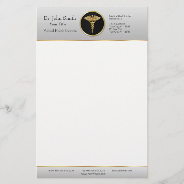 Caduceo Médico Profesional de Oro - Papelería (Anverso)