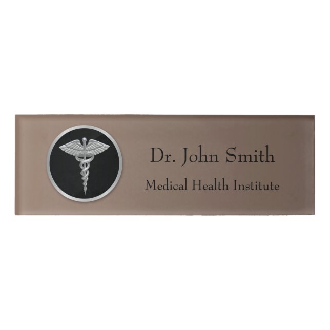 Caduceo médico profesional de plata - etiqueta (Anverso)
