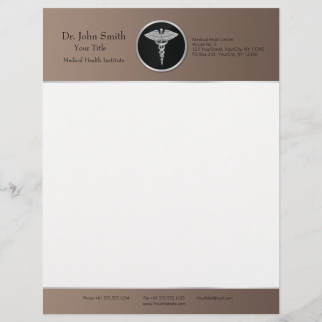 Caduceo médico profesional de plata - papel con (Anverso)