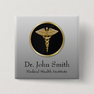 Caduceo médico profesional del oro - botón