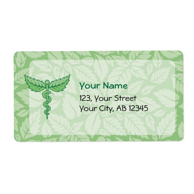 Caduceus con etiqueta de fondo de hojas (Frente)