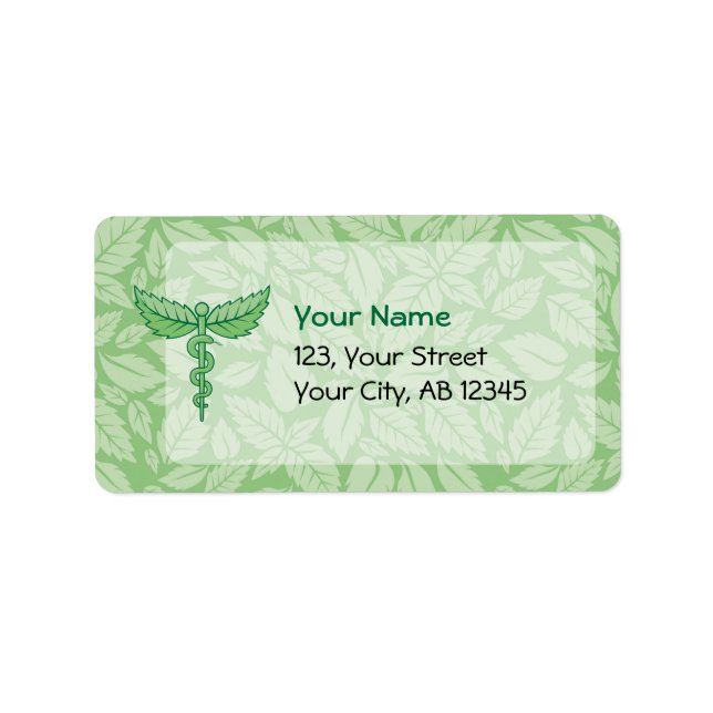 Caduceus con etiqueta de fondo de hojas (Frente)