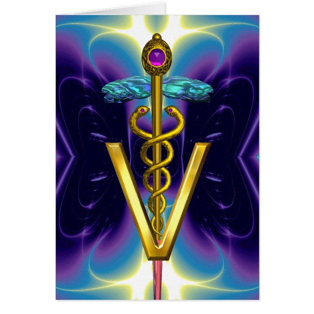 CADUCEUS DE ORO VETERINARIO SÍMBOLO Púrpura Azul (Frente)
