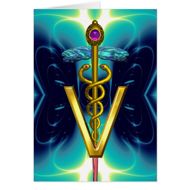 CADUCEUS ORO VETERINARIO SÍMBOLO Turquesa Azul (Frente)