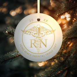 Caduceus RN Unidad Médica Ornamento de Vidrio de O