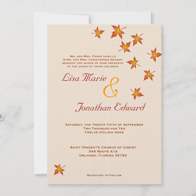 Cae deja la invitación a la boda de otoño 5x7 (Anverso)
