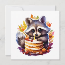 Cae Raccoon con una tarta de cumpleaños número 1