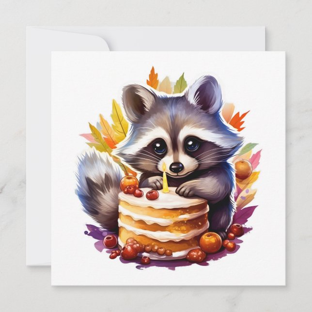 Cae Raccoon con una tarta de cumpleaños número 1 (Anverso)