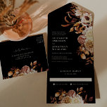 Caer Boda Botánico Todo En Una Invitación<br><div class="desc">Boda botánico otoño en una sola invitación. Esta elegante invitación a la boda se lleva a cabo todo en uno, con naranja quemado con acuarela pintada a mano y hojas de terracota, dahlias crema y beige, y hermosos rosas de color rojizo sobre un fondo negro. El RSVP está incluido en...</div>