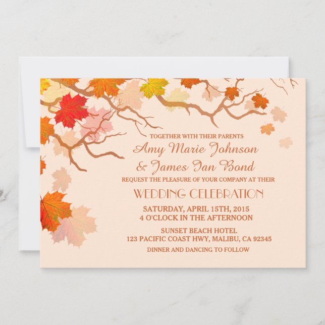 Caer deja invitaciones de bodas de otoño (Anverso)
