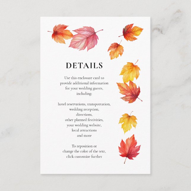 Caer El Otoño Deja Invitación A La Boda, Detalles (Anverso)