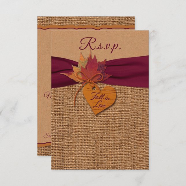 Caer en el amor Burlap y dejar la boda RSVP (Anverso / Reverso)