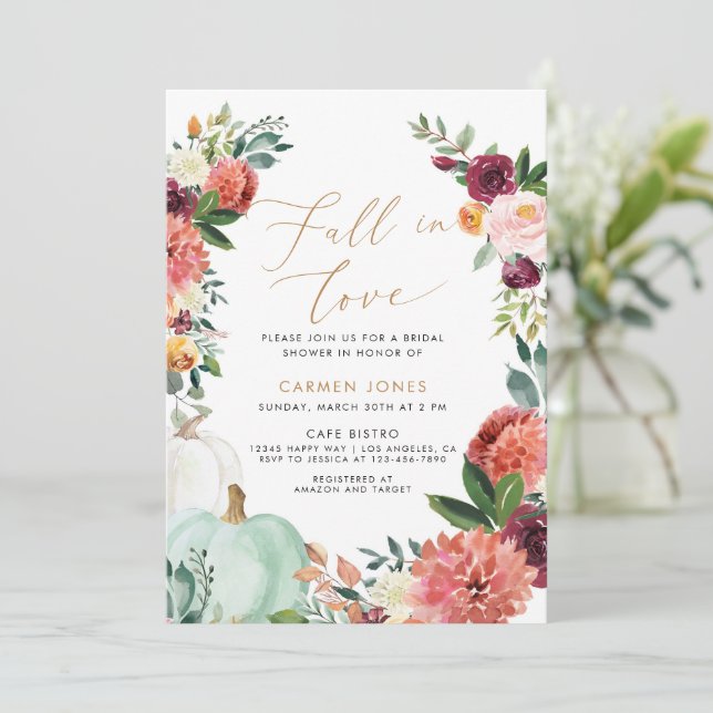 Caer en el amor Invitación a ducha de novia, flora (Anverso de pie)