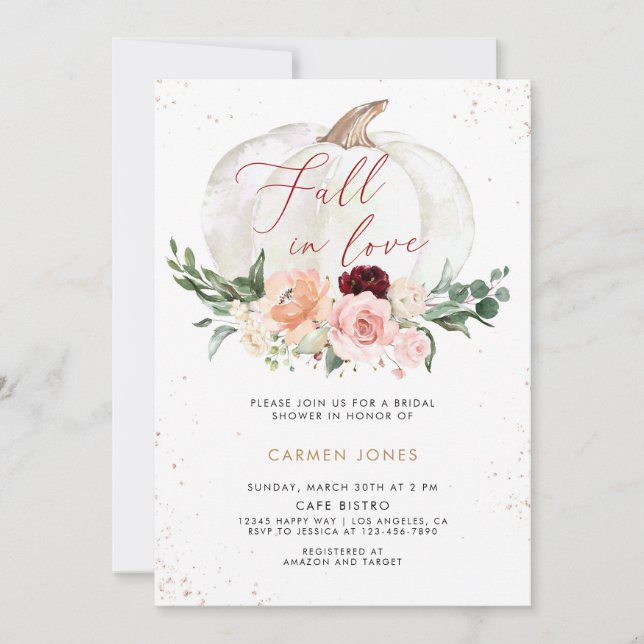 Caer en el amor Invitación a ducha de novia, flora (Anverso)