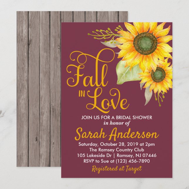 Caer en el amor Invitación a ducha de novia - gira (Anverso / Reverso)