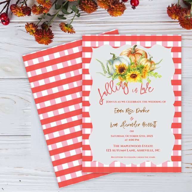 Caer en el amor Invitación a la boda de otoño rúst (Falling in Love Rustic Fall Wedding Invitation)