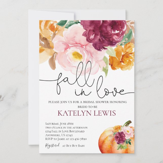 Caer en el amor Invitación a la ducha de novia (Anverso)