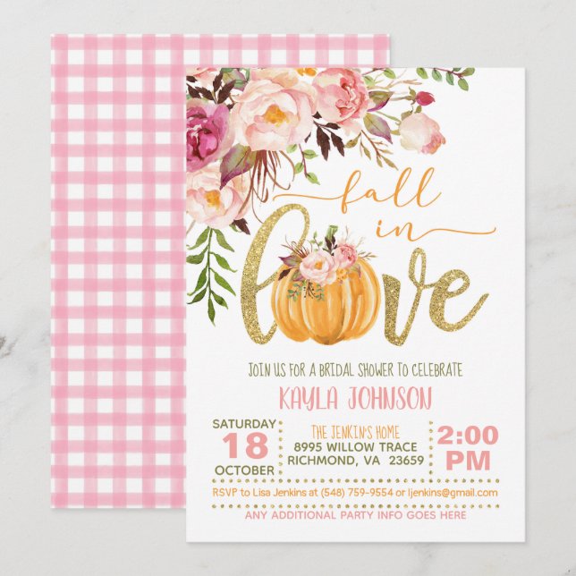Caer en el amor Invitación a la ducha de novia (Anverso / Reverso)