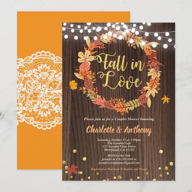 Caer en el amor parejas ducha invitación wreath (Anverso / Reverso)