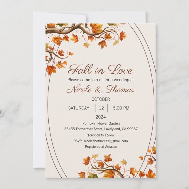 Caer en la invitación a la boda de amor, caer (Anverso)