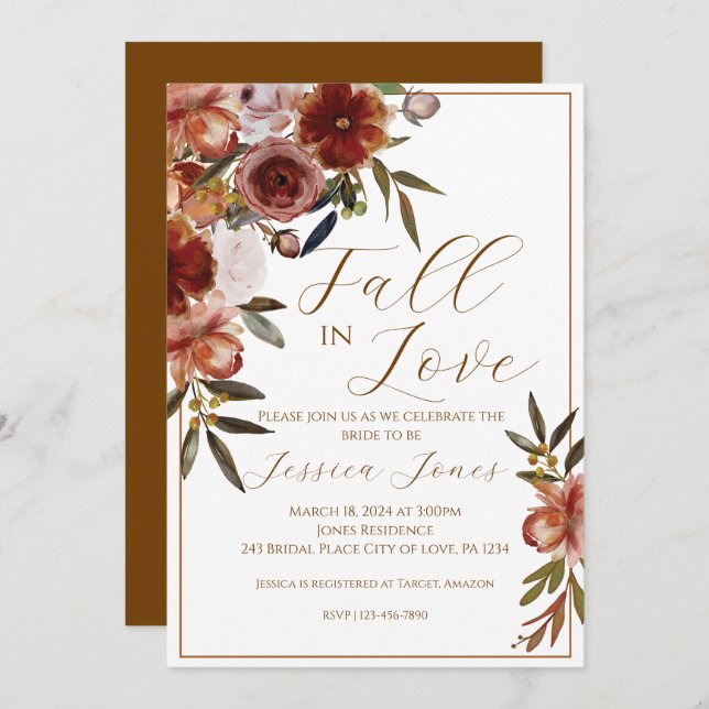 Caer Enamorada Invitación A La Ducha Bridal Otoño (Anverso / Reverso)