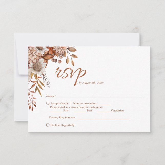 Caer enamorada | Tarjeta RSVP de Boho Flowers Wedd (Anverso)