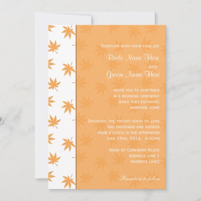 Caer hojas amarillas gráficas invitaciones a la bo (Anverso)