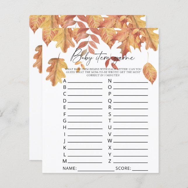 Caer hojas - juego de artículos para bebés. Juego  (Anverso / Reverso)