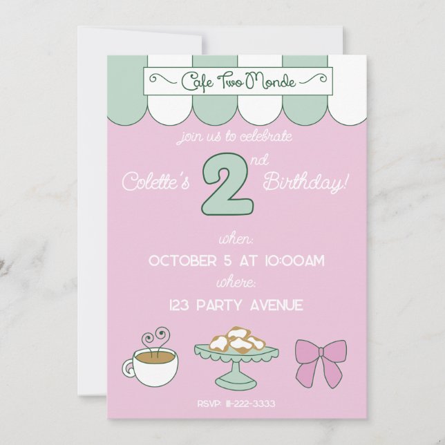 Cafe 2 Invitación de cumpleaños de lunes (Anverso)