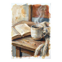 Café Acogedor y Póster de Acuarela de Libro | Hygg