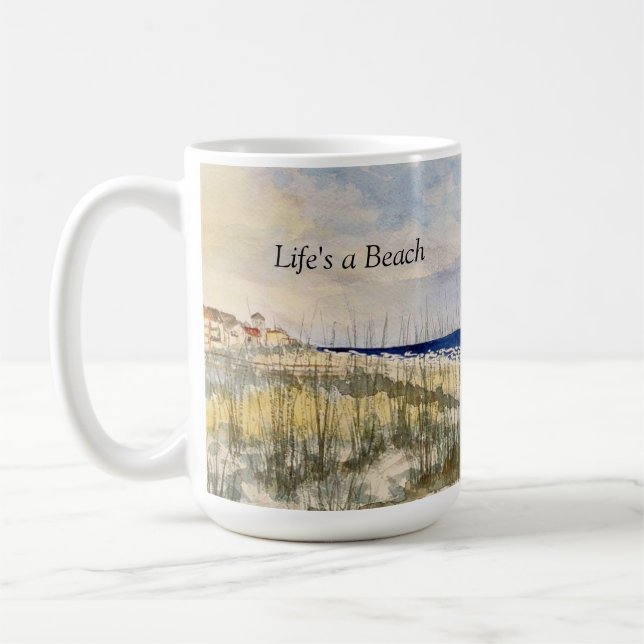 Café acuarela de playa, la vida es una playa, taza de c (Izquierda)