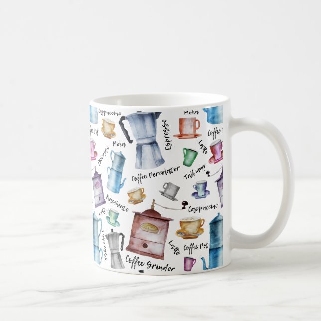 Café acuarela, tazas de café expresso, patrón de t (Derecha)