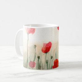 Café Amapolas en acuarela floral, taza de arte de jardí