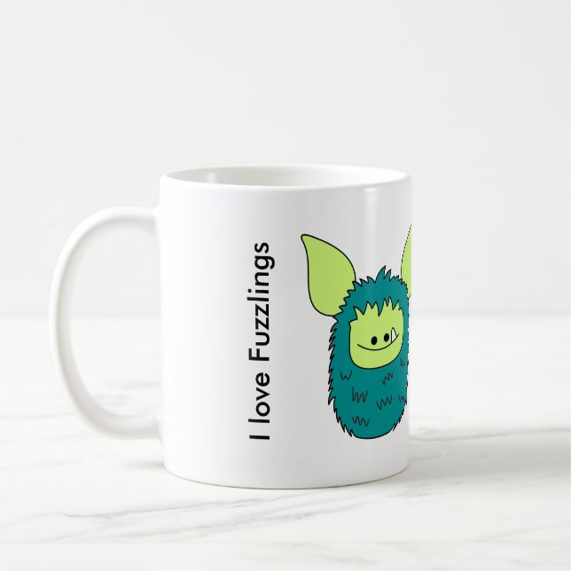 Café Amo la taza de Fuzzlings - Fuzzling verde (Izquierda)