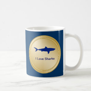 Café Amo la taza de la bebida de los tiburones