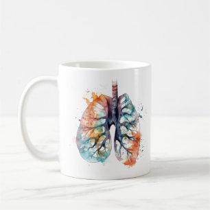 Café Arraigado en Taza de Pulmones de Acuarela de Alien