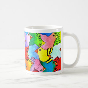 Café Arriba y abajo de la taza de los pájaros