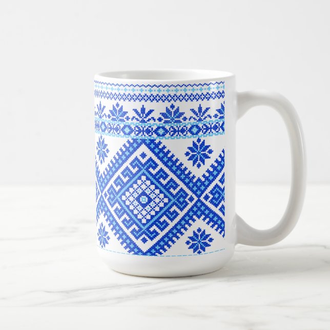 Café Azul ucraniano de la taza clásica en puntada (Derecha)