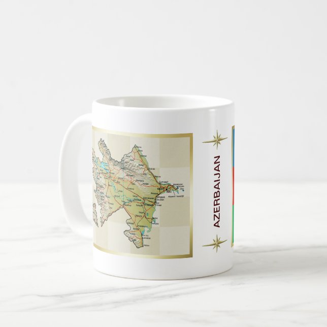Café Bandera de Azerbaijan + Taza del mapa (Anverso izquierdo)