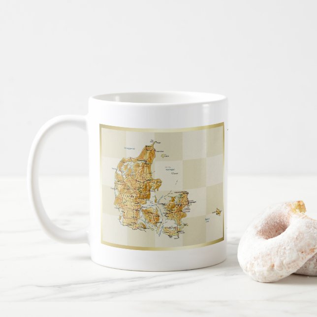 Café Bandera de Dinamarca + Taza del mapa (Con donut)