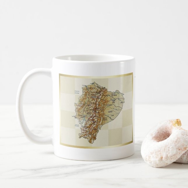 Café Bandera de Ecuador + Taza del mapa (Con donut)
