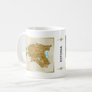 Café Bandera de Estonia + Taza del mapa