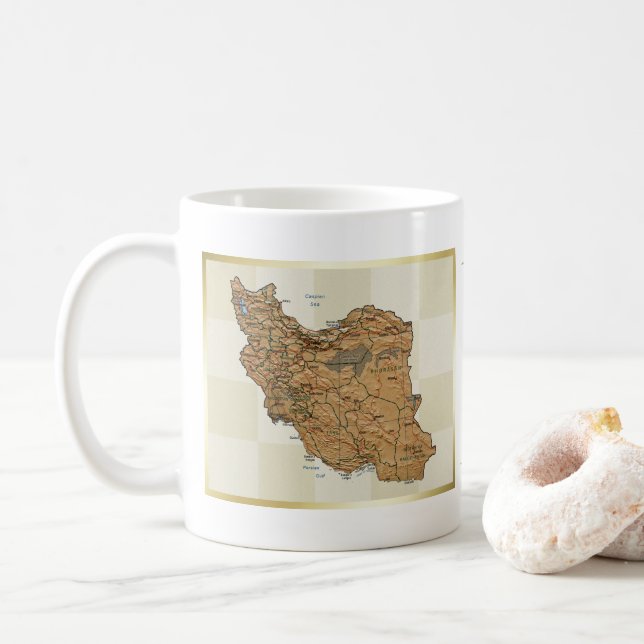 Café Bandera de Irán + Taza del mapa (Con donut)