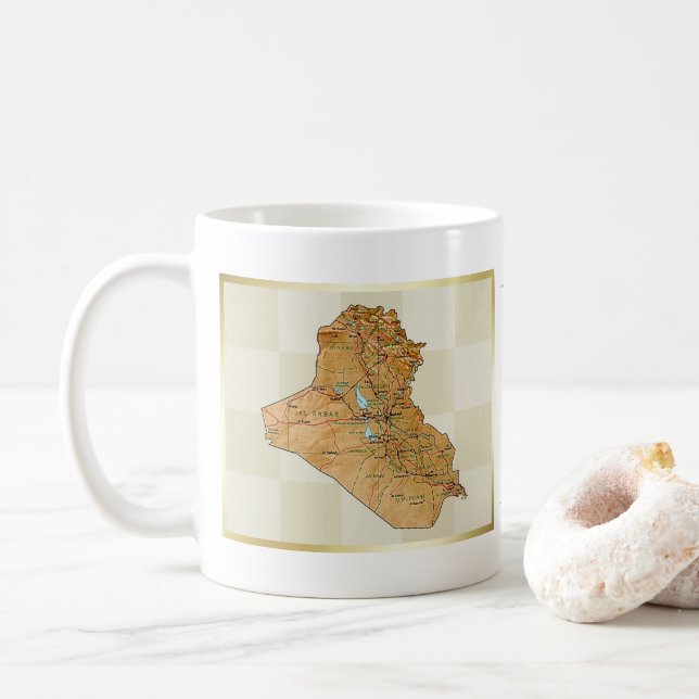 Café Bandera de Iraq + Taza del mapa (Con donut)