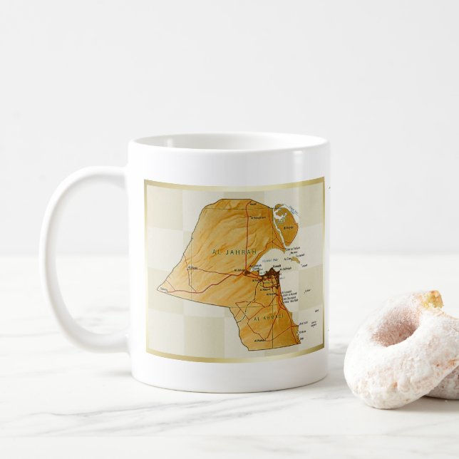 Café Bandera de Kuwait + Taza del mapa (Con donut)