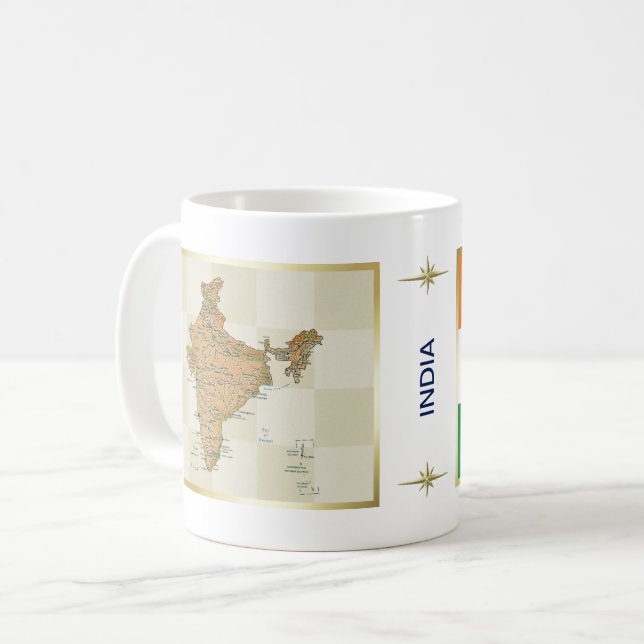 Café Bandera de la India + Taza del mapa (Anverso izquierdo)