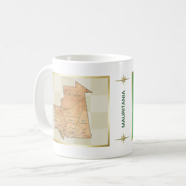Café Bandera de Mauritania + Taza del mapa (Anverso izquierdo)