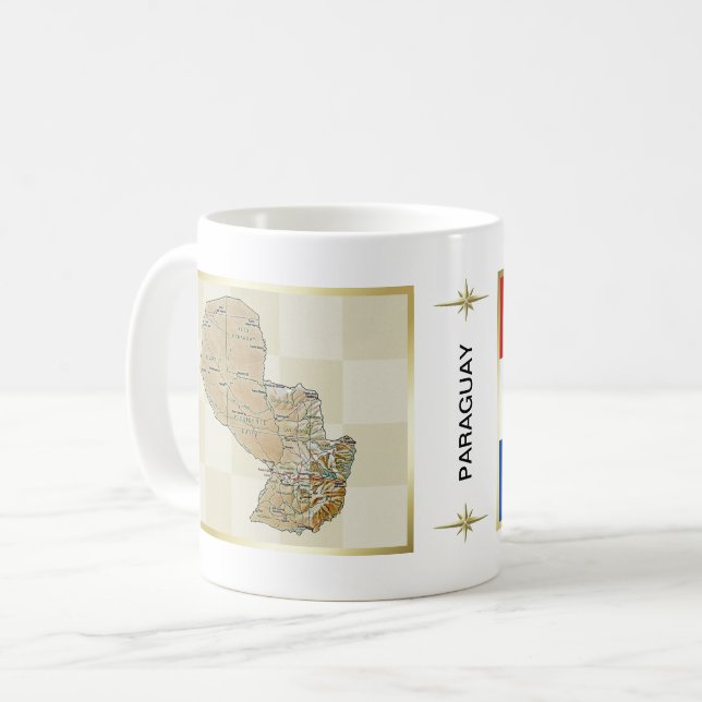 Café Bandera de Paraguay + Taza del mapa (Anverso izquierdo)