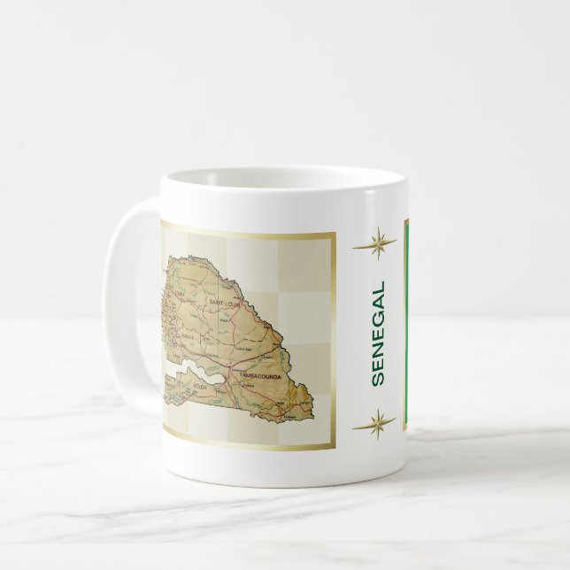 Café Bandera de Senegal + Taza del mapa (Anverso izquierdo)